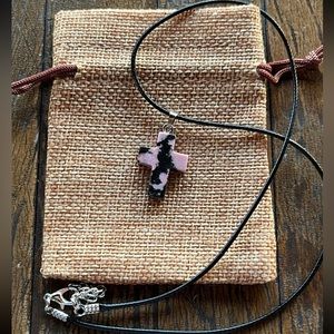 Genuine Rhodonite Cross Necklace Rhodonite Necklace Minimalist Crystal Necklace